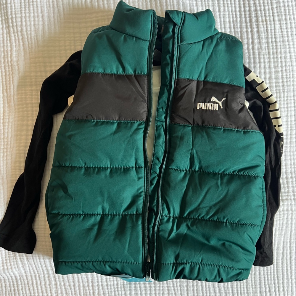 Puma Toddler Green Puffer Vest w Long Sleeve Shirt